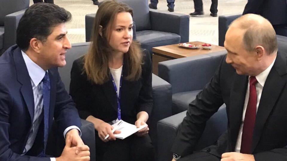 Kurdistan Region Prime Minister Nechirvan Barzani meets Russian President Vladimir Putin in St. Petersburg, June 2, 2017. (Photo: Social Media)